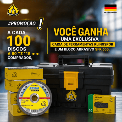 Kit caixa de ferramentas Klingspor A 60 TZ com 100 discos e bloco abrasivo SFK 655