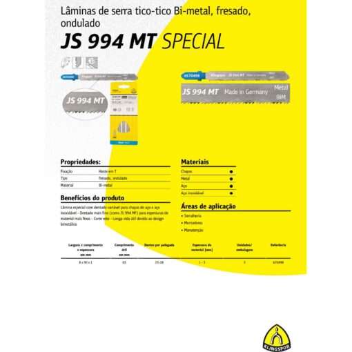 Kit 5 Lâminas Serra Tico Tico Bimetal JS994MT Klingspor para Inox - Imagem 2